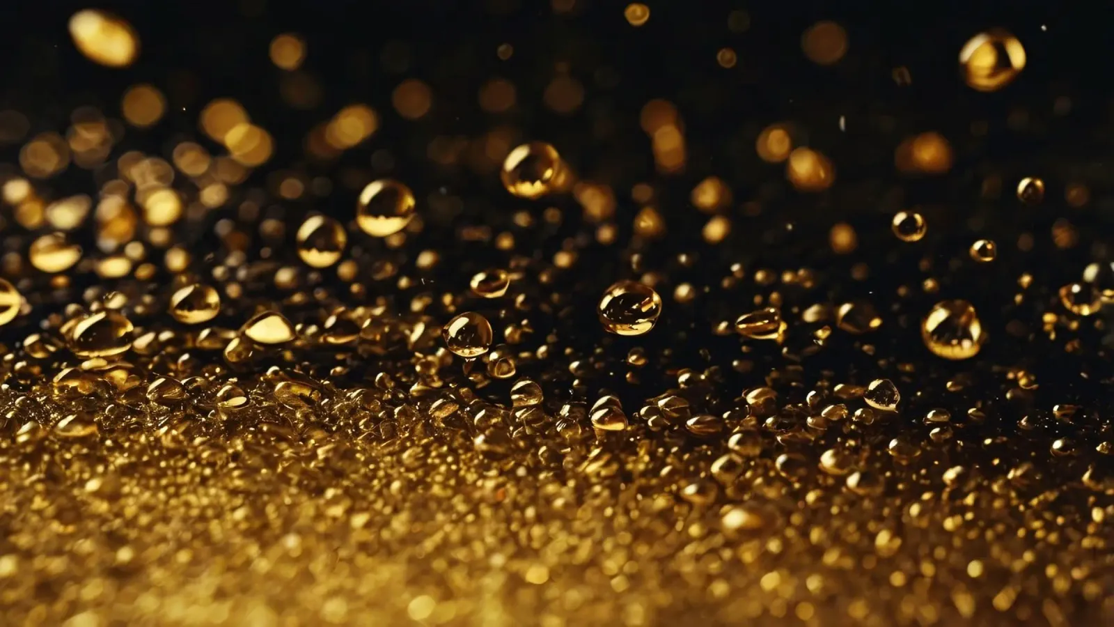 Gocce d'oro brillano su una superficie scura con un bokeh ipnotico carta hahnemühle da DesignDoodle