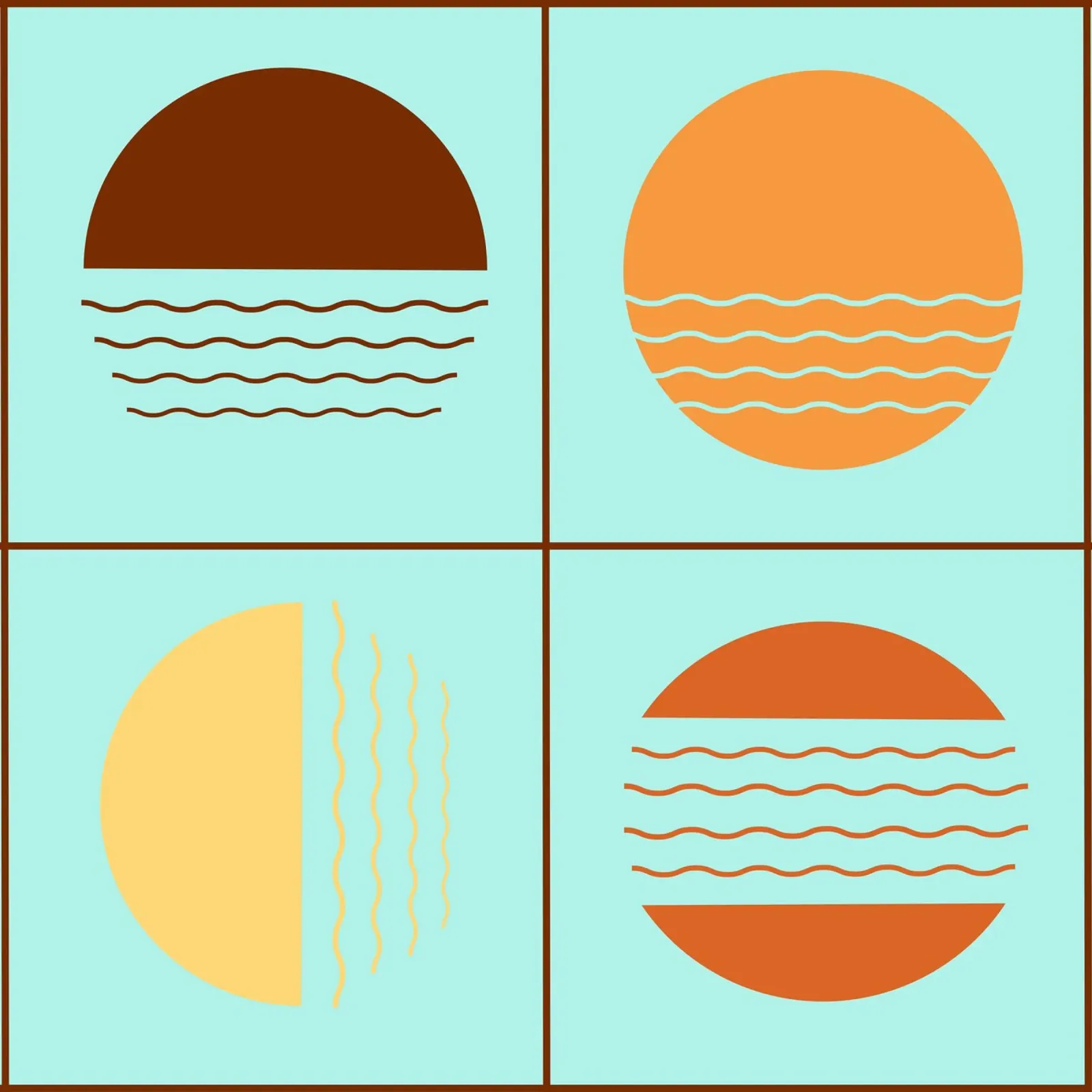 Boho Sunset Quartet | Abstract Geometric Art pellicola backlit da Une Affaire de Filles