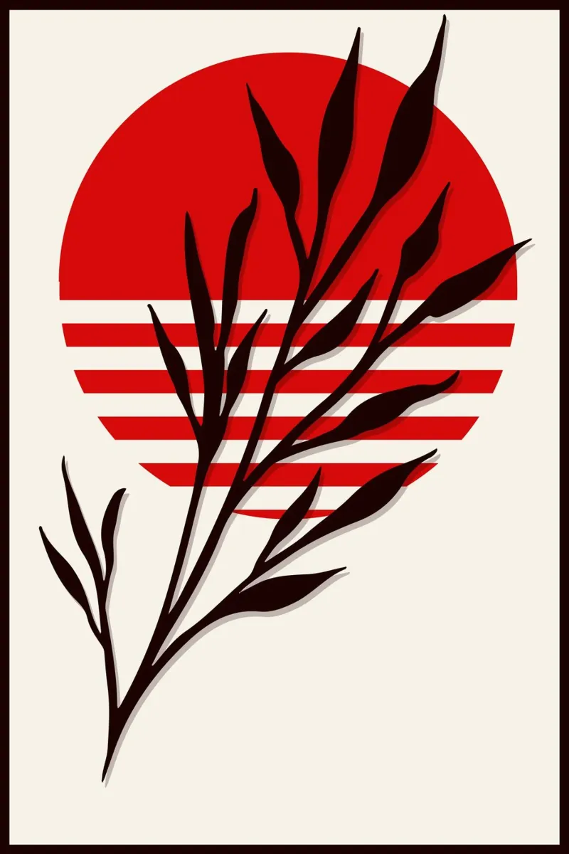 Japandi Sun & Branch | Abstract Botanical Poster Art poster da Une Affaire de Filles