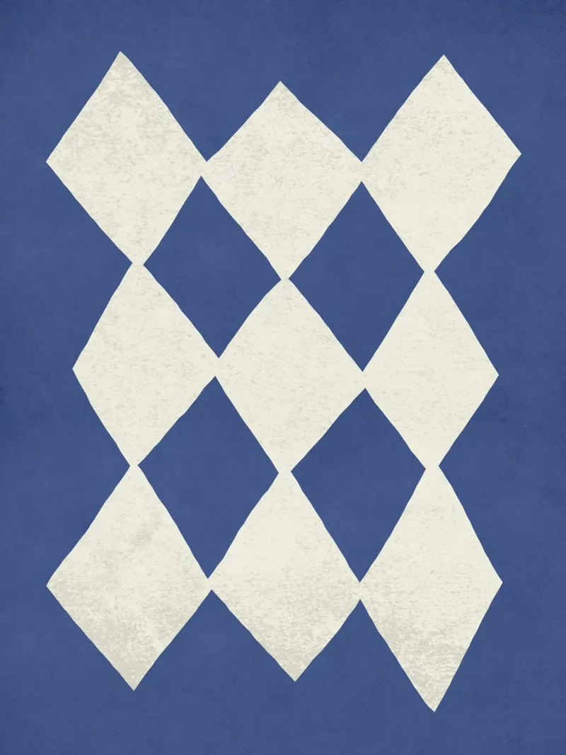 Ruitpatroon Abstract - Donkerblauw canvas met Baklijst van MoonlightPrint