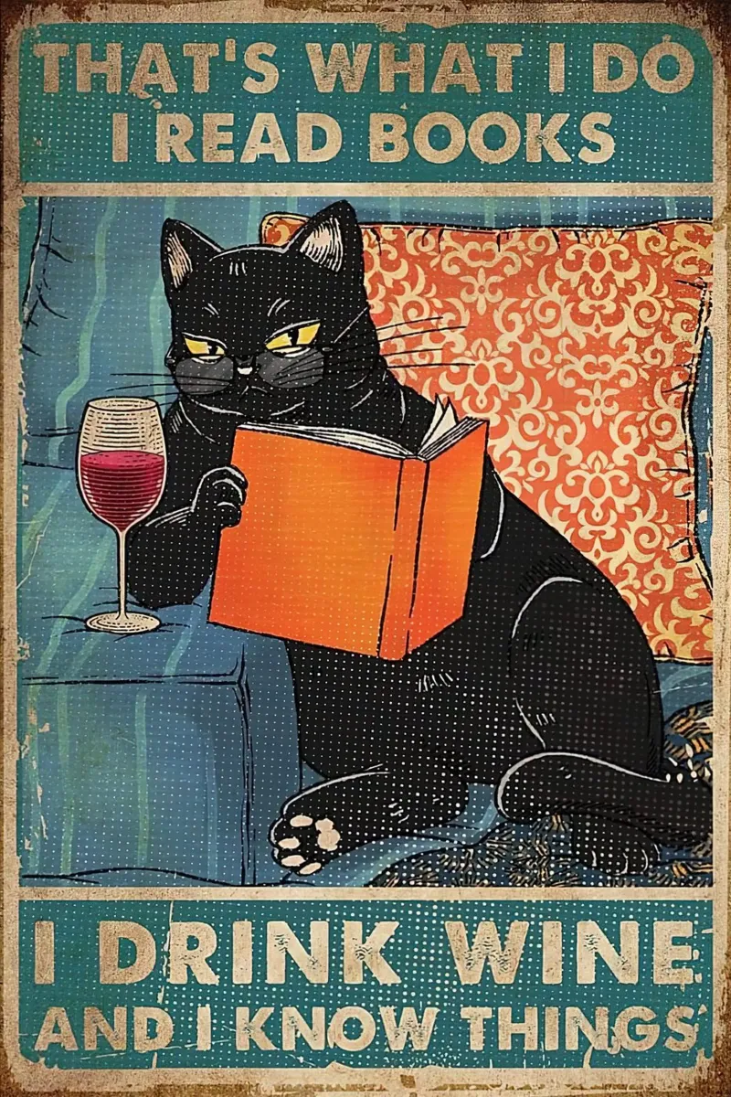 Das ist es, was ich tue Bücher lesen Wein trinken Dinge wissen Black Cat Poster mit Kunststoffrahmen von Aaronshop