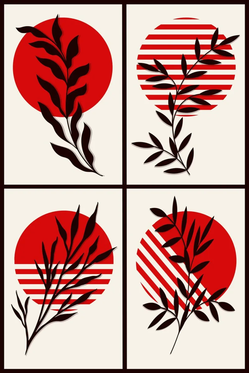 Japandi Botanical Quartet | Abstract Red Sun Series carta hahnemühle da Une Affaire de Filles