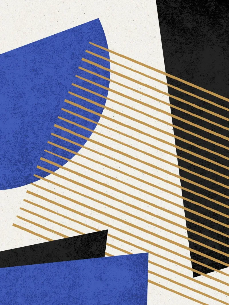 Rayas Círculo Geométrico Abstracto Patrón 1 - Azul Negro hahnemühle de MoonlightPrint