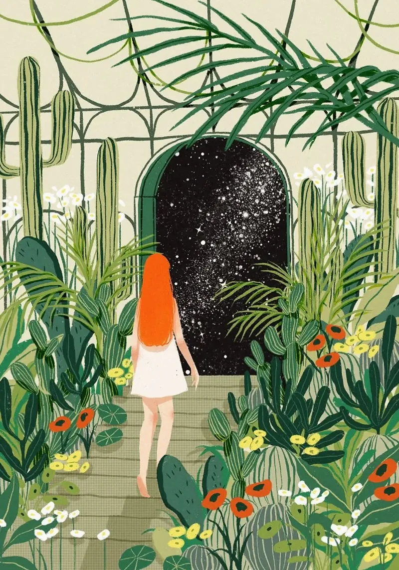 mujer jardín poster con marco de aluminio de John C Labut