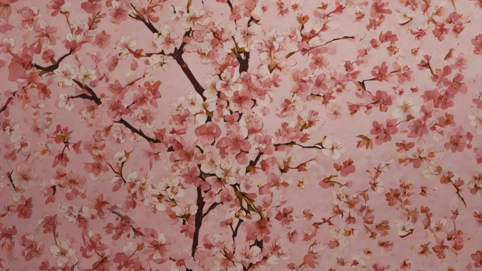 Beautiful pink cherry blossom pattern on soft pink backgroun canvas by DesignDoodle