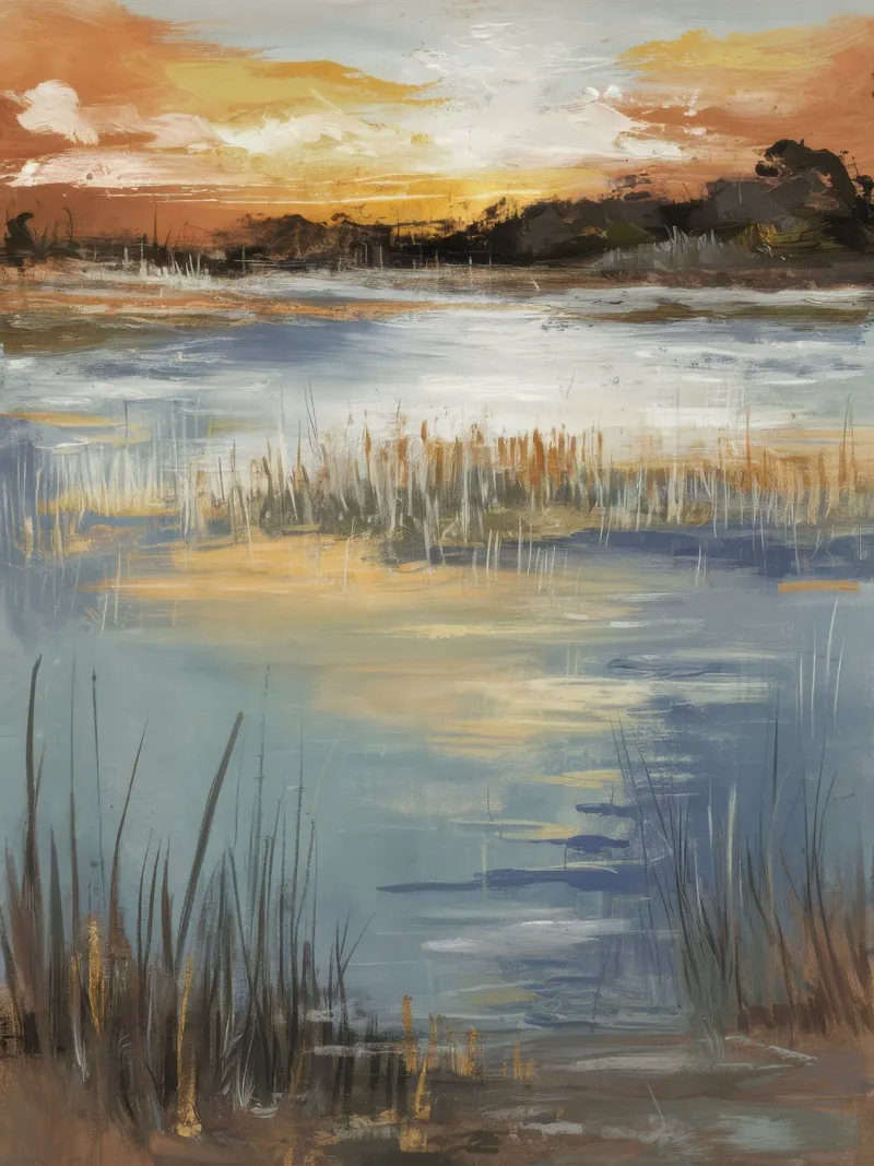 Sunset Marsh Whisper canvas with Floater frame by Verve Pigments