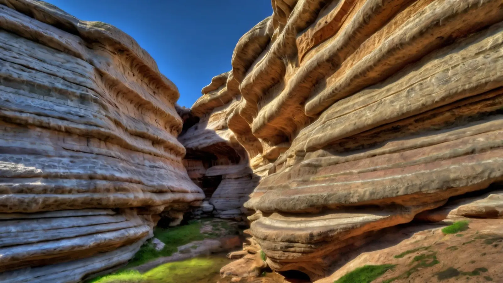 Un canyon tortuoso con formazioni rocciose lisce e stratificate plexiglass da DesignDoodle