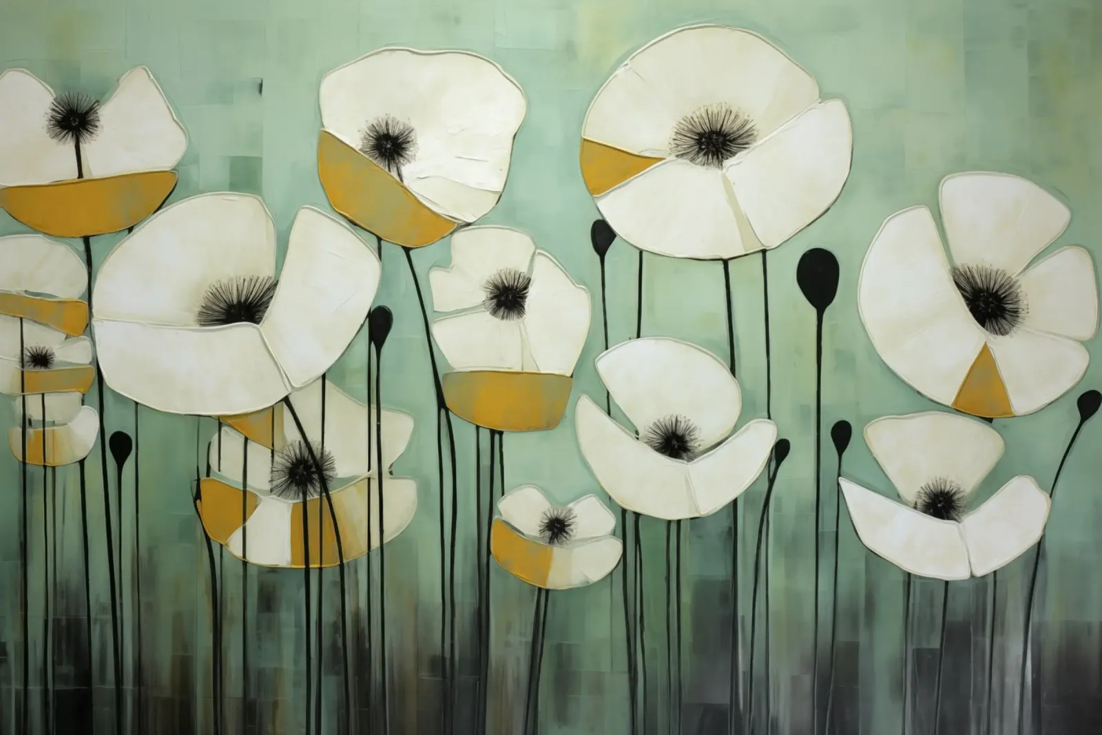 Klaprozen, abstract en groene pure canvas met Baklijst van Imagine