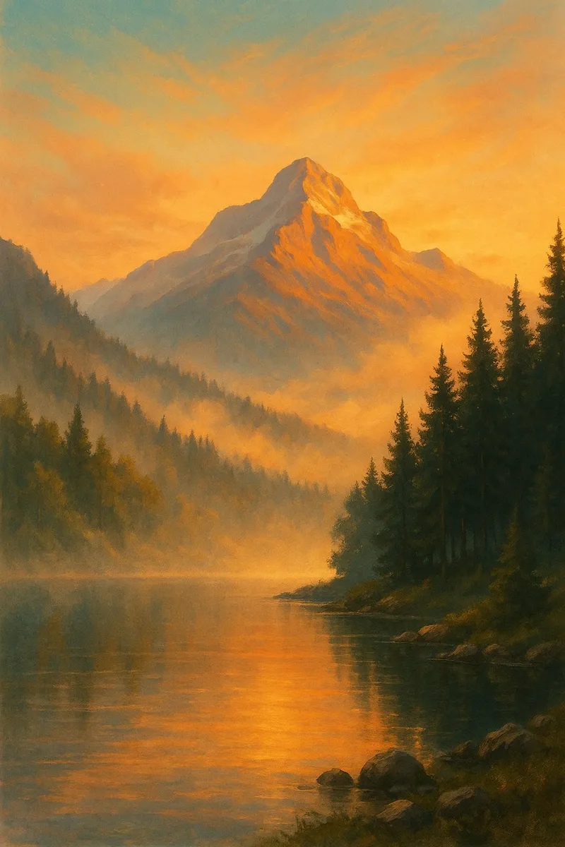 Golden Hour on the Tranquil Peaks alluminio dibond da Mosaic Dialogue