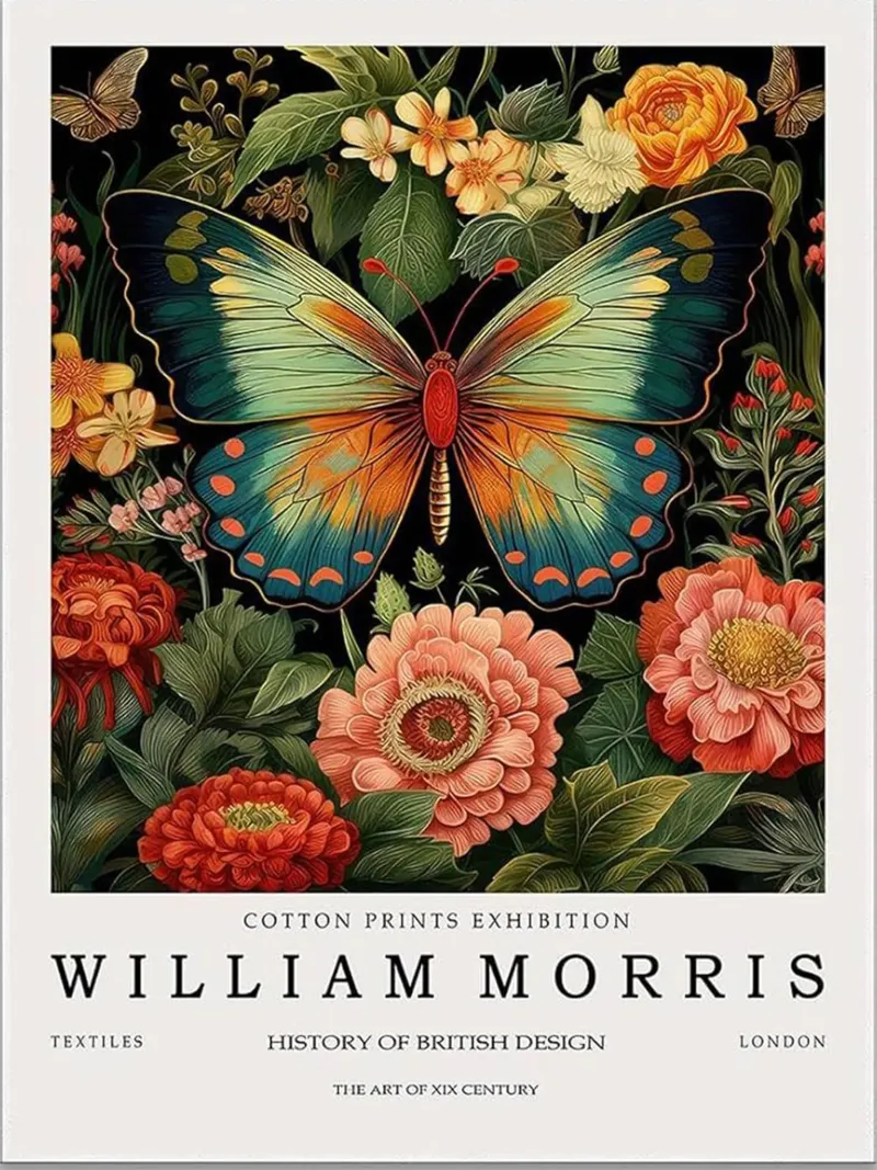 farfalle colorate e girasoli william morris poster con telaio in legno da komo store