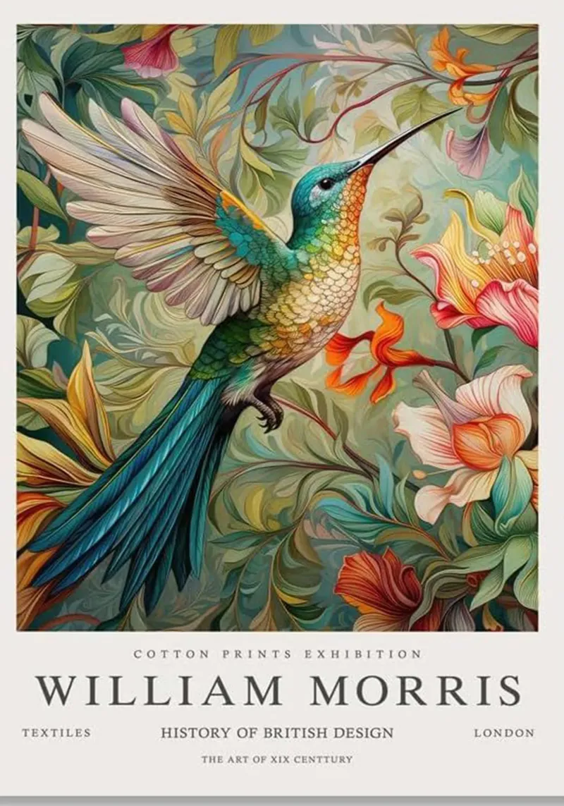 uccello mangiatore di miele colorato william morris poster con telaio in plastica da komo store