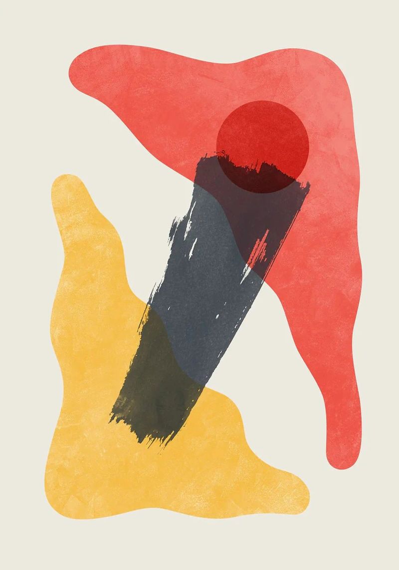 red circle yellow shape black brushstroke abstract forms dyn canvas by Perry Kale