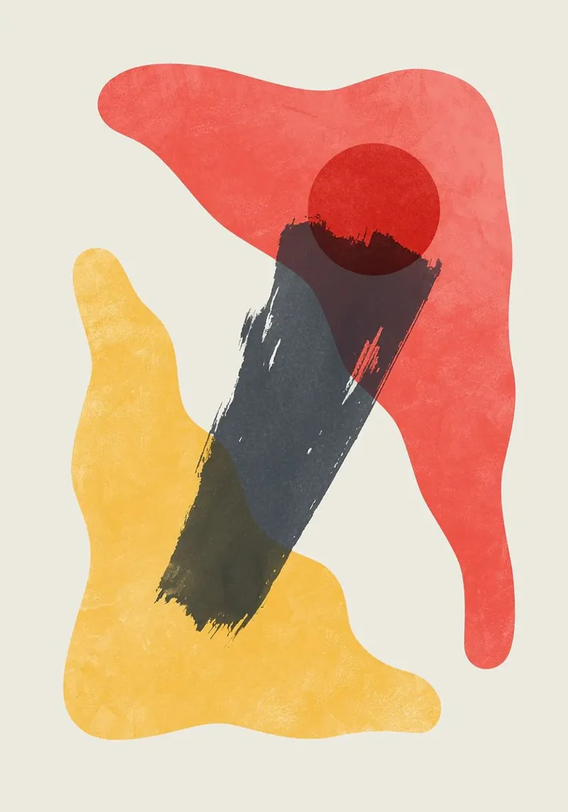 círculo rojo forma amarilla pincelada negra formas abstractas dyn lienzo de Perry Kale