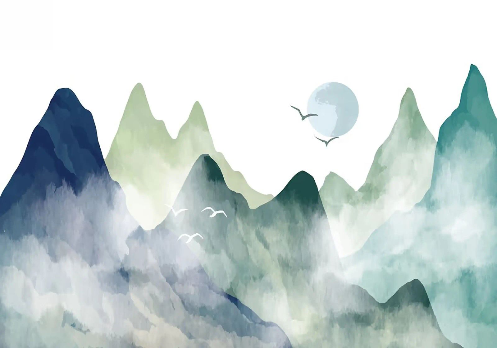mountains mist moon birds sky nature landscape poster by Jhon W Caquimbo