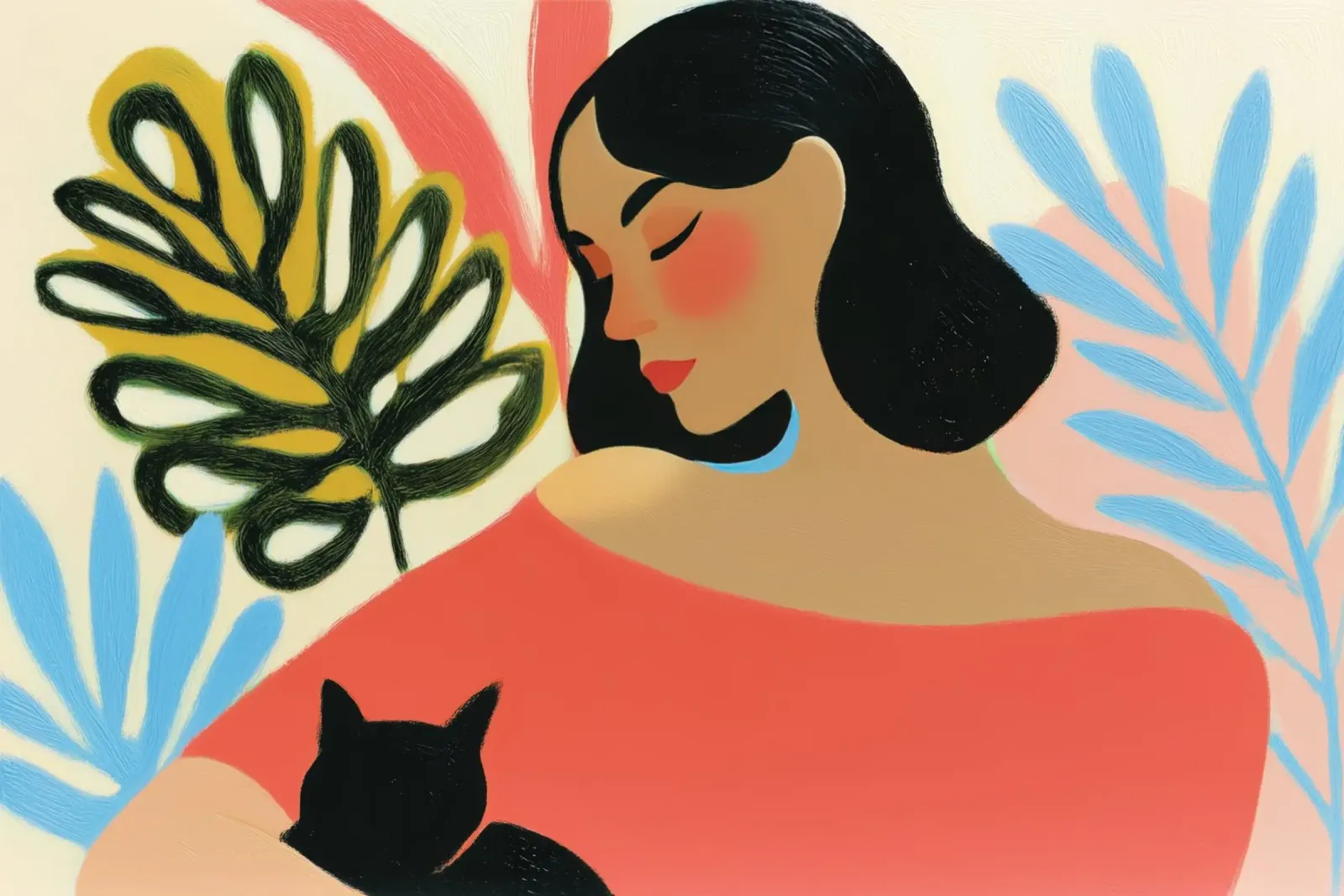 Midday rest with a cat | Portrait of a woman hahnemühle by Autofocus