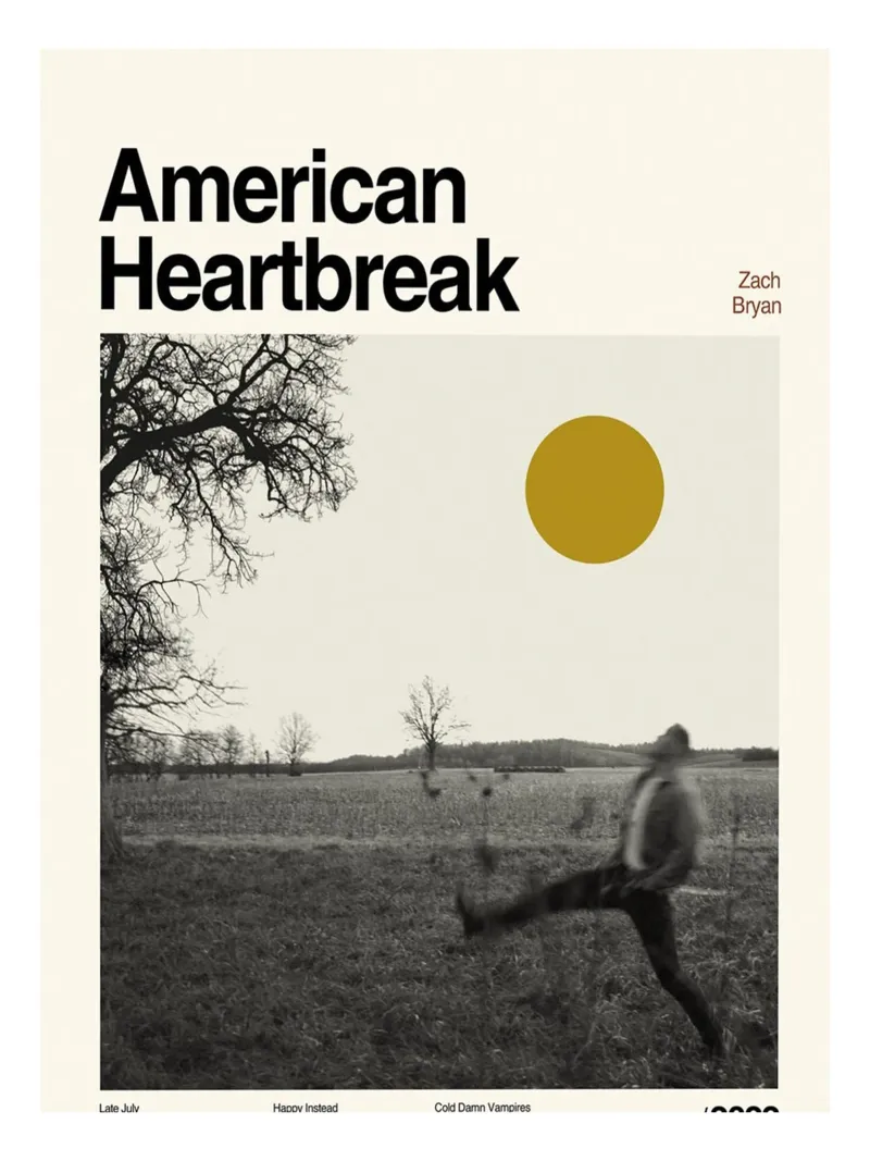 Zach Bryan Minimalist Album Cover American Heartbreak poster with wooden frame by guesmatarko