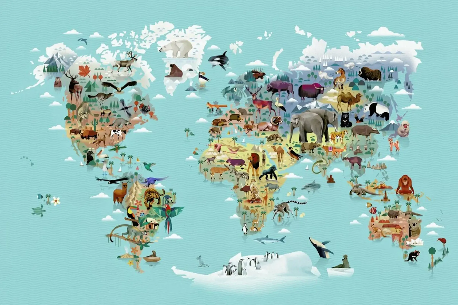 Worldmap Of Animals poster da Dieter Braun