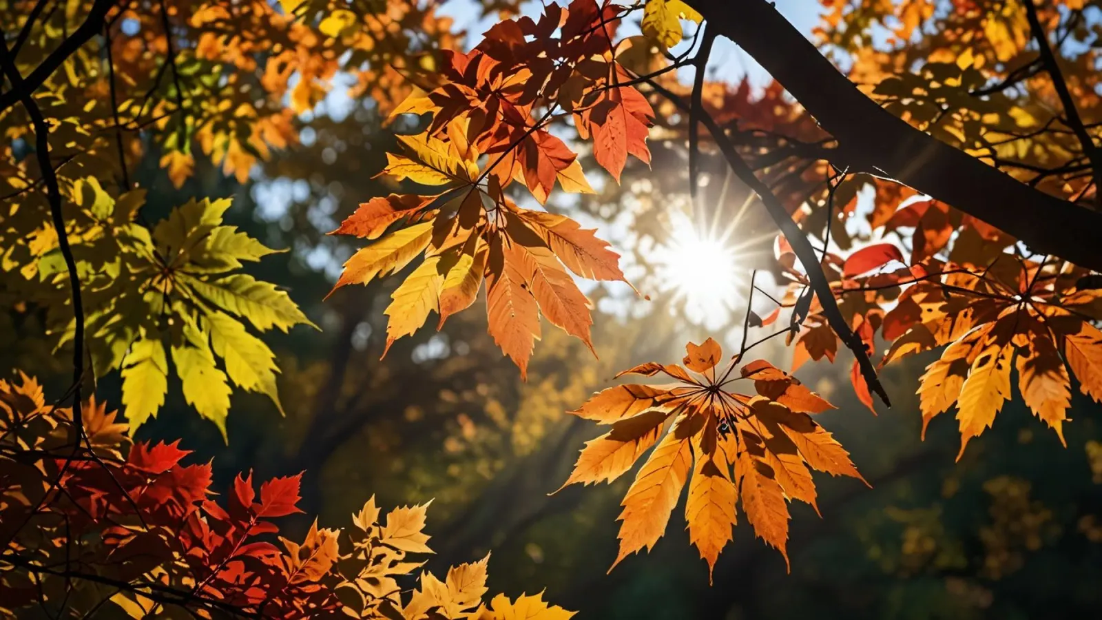 Foglie d'autunno dai colori vivaci illuminate dalla luce del sole pellicola backlit da DesignDoodle
