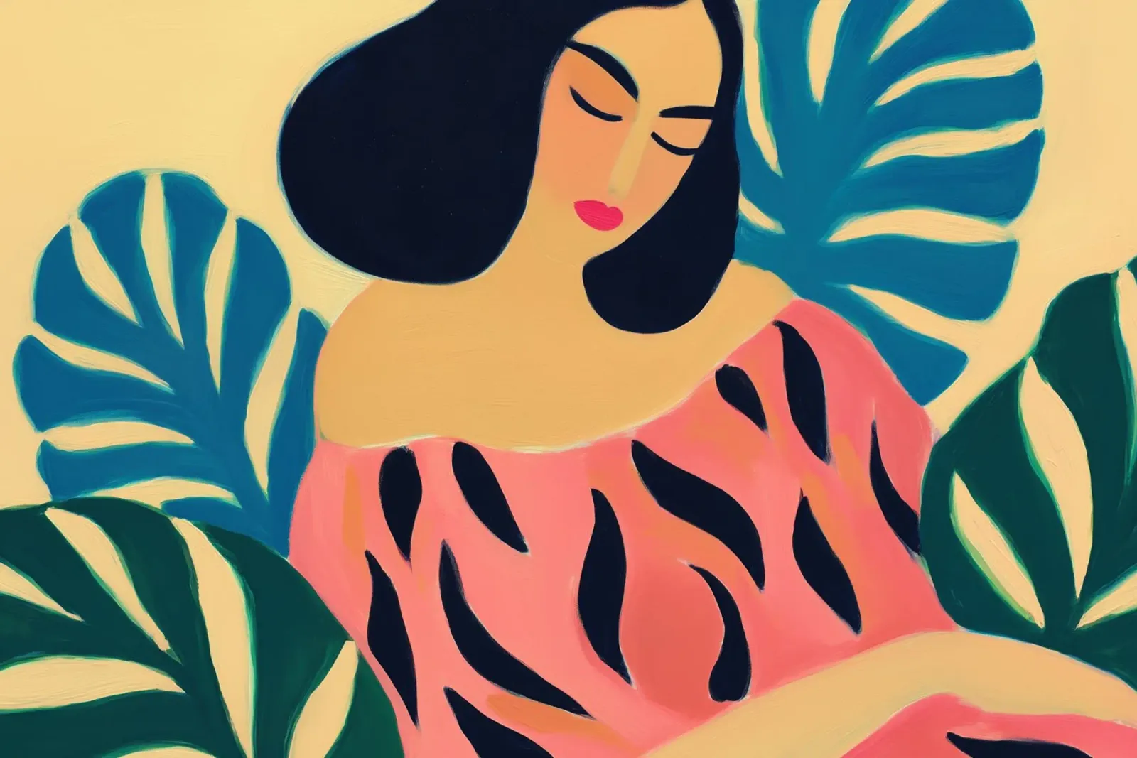 Woman in the Monstera houseplant jungle canvas by Autofocus