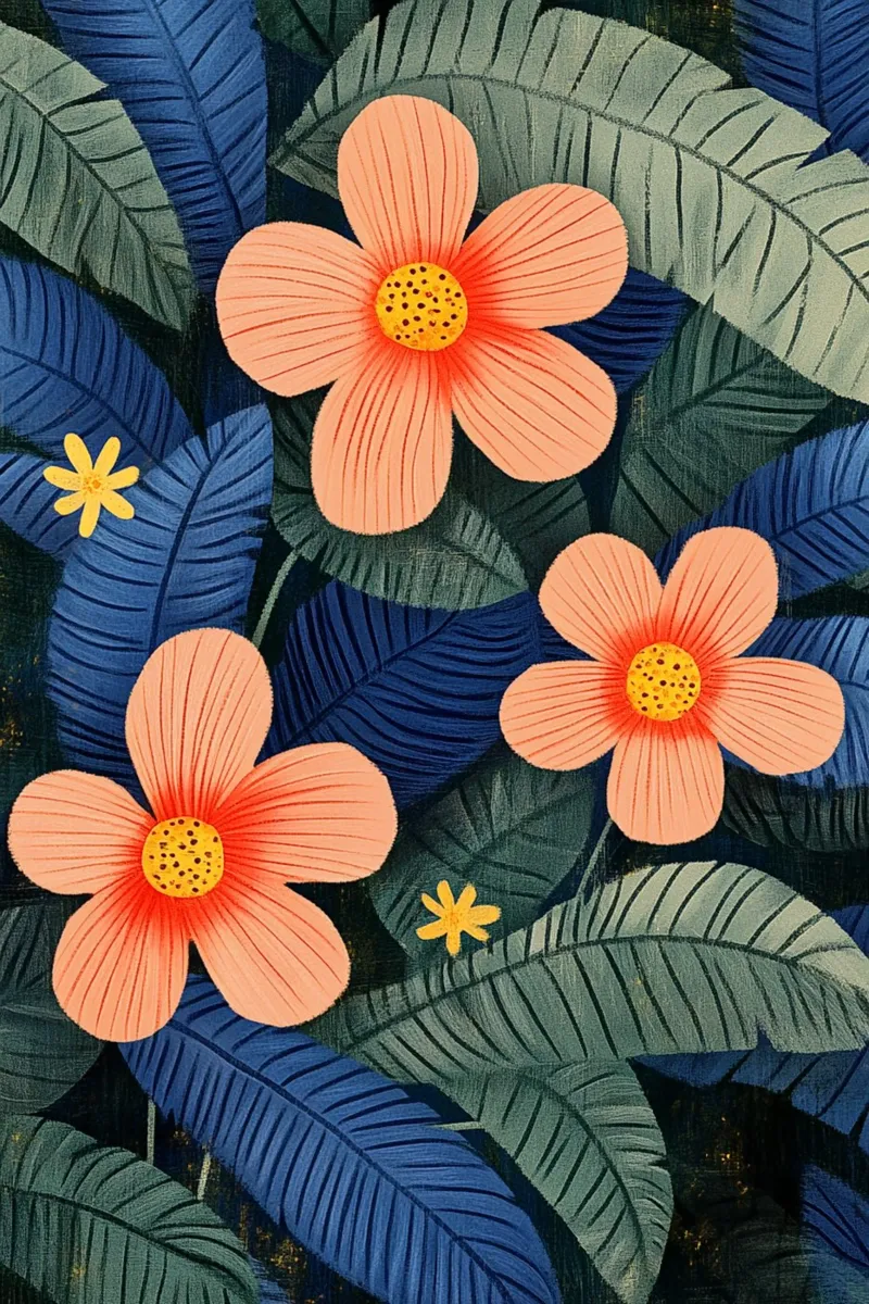 Fiori della giungla arancioni poster con telaio in plastica da Curious Canvas
