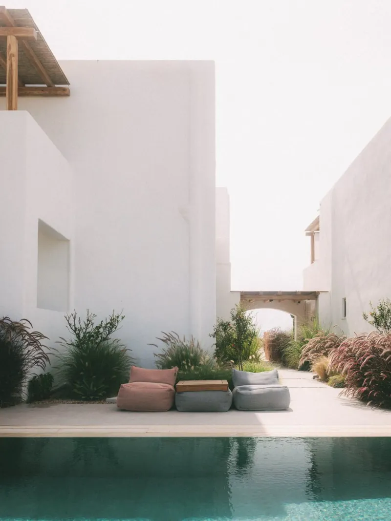 Summer beanbags along a pool side alu-dibond by Kimberley Jekel Photography