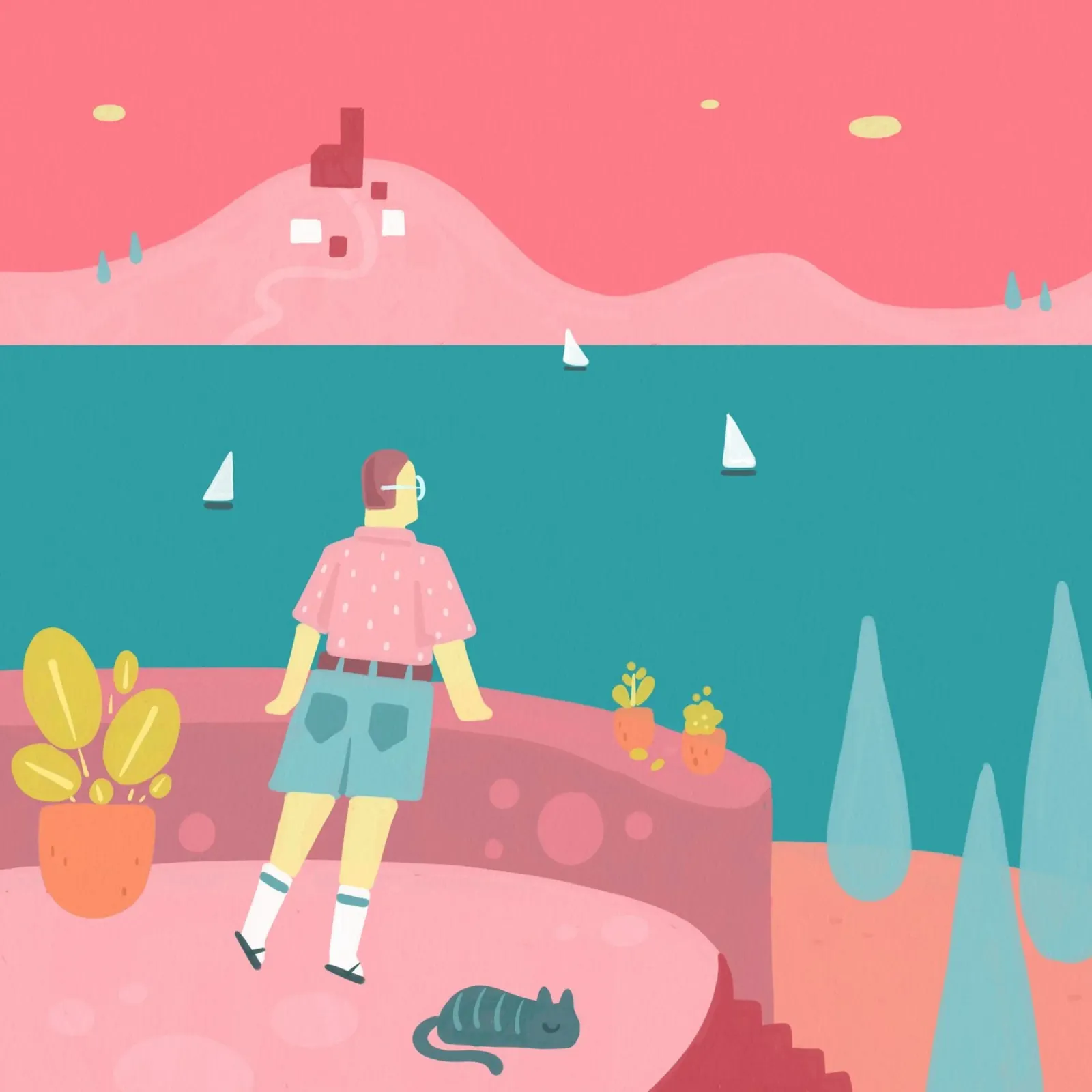 Vacanze poster con telaio in alluminio da Johannes Lott Illustration