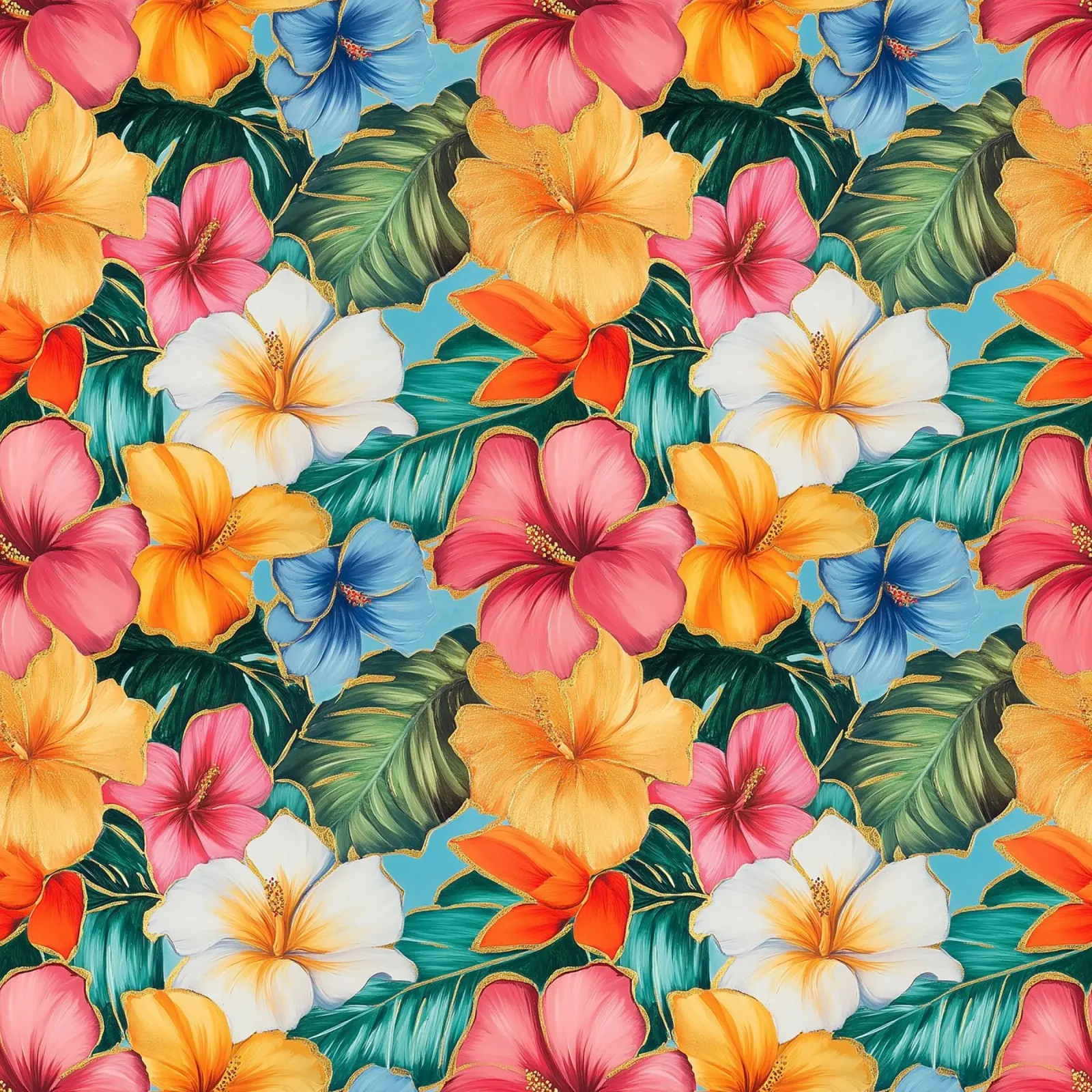 Fiori hawaiani dorati alluminio dibond da Botanical Pattern House