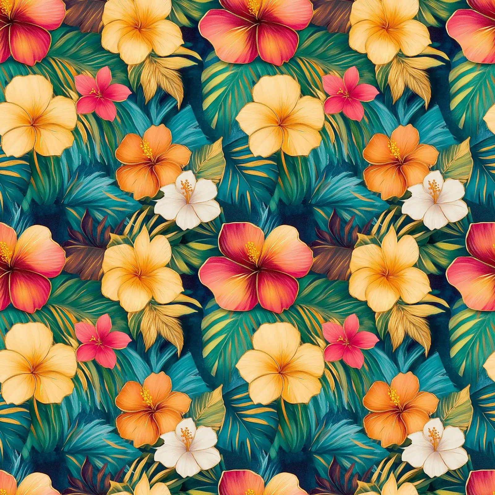 Fiori hawaiani dorati pellicola backlit da Botanical Pattern House
