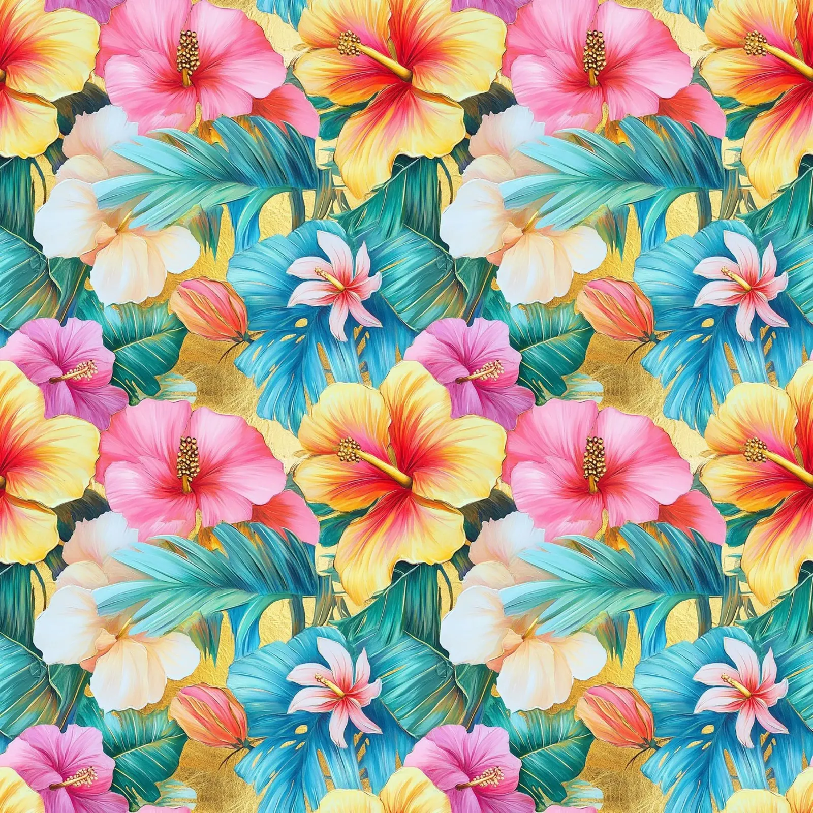 Fiori hawaiani dorati pellicola backlit da Botanical Pattern House