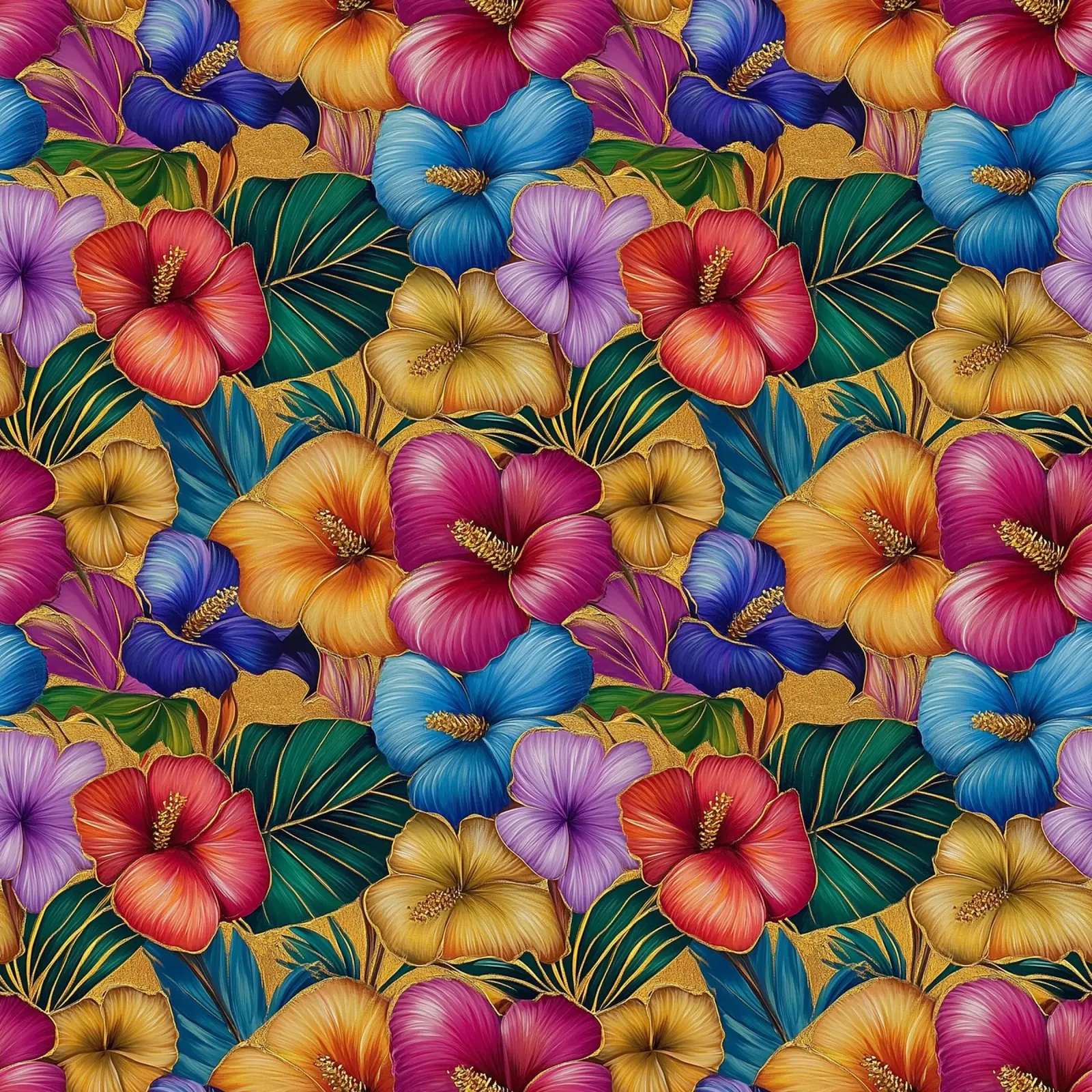 Fiori hawaiani dorati pellicola backlit da Botanical Pattern House