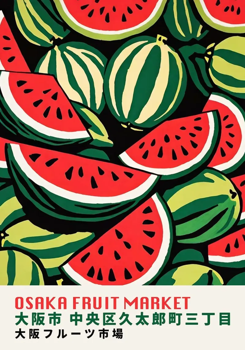 angurie mercato della frutta di osaka poster con telaio in plastica da John C Labut