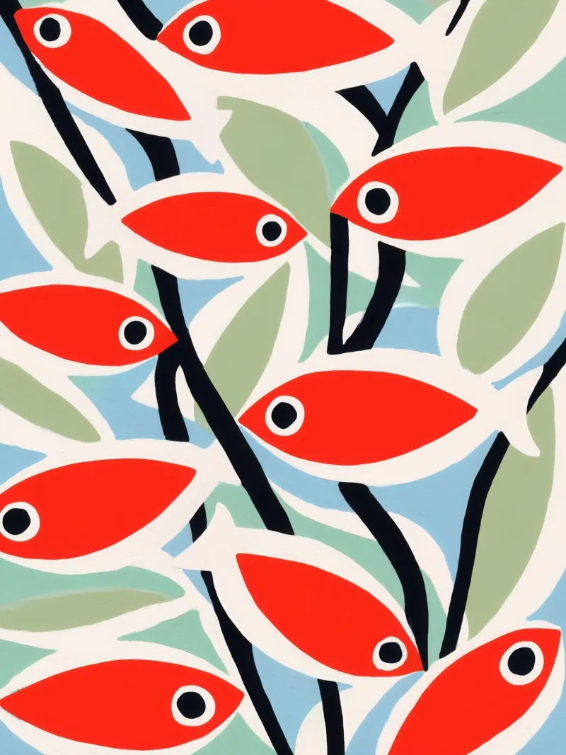 Small Red Fish | Mediterranean Maritime Pattern canvas by Autofocus