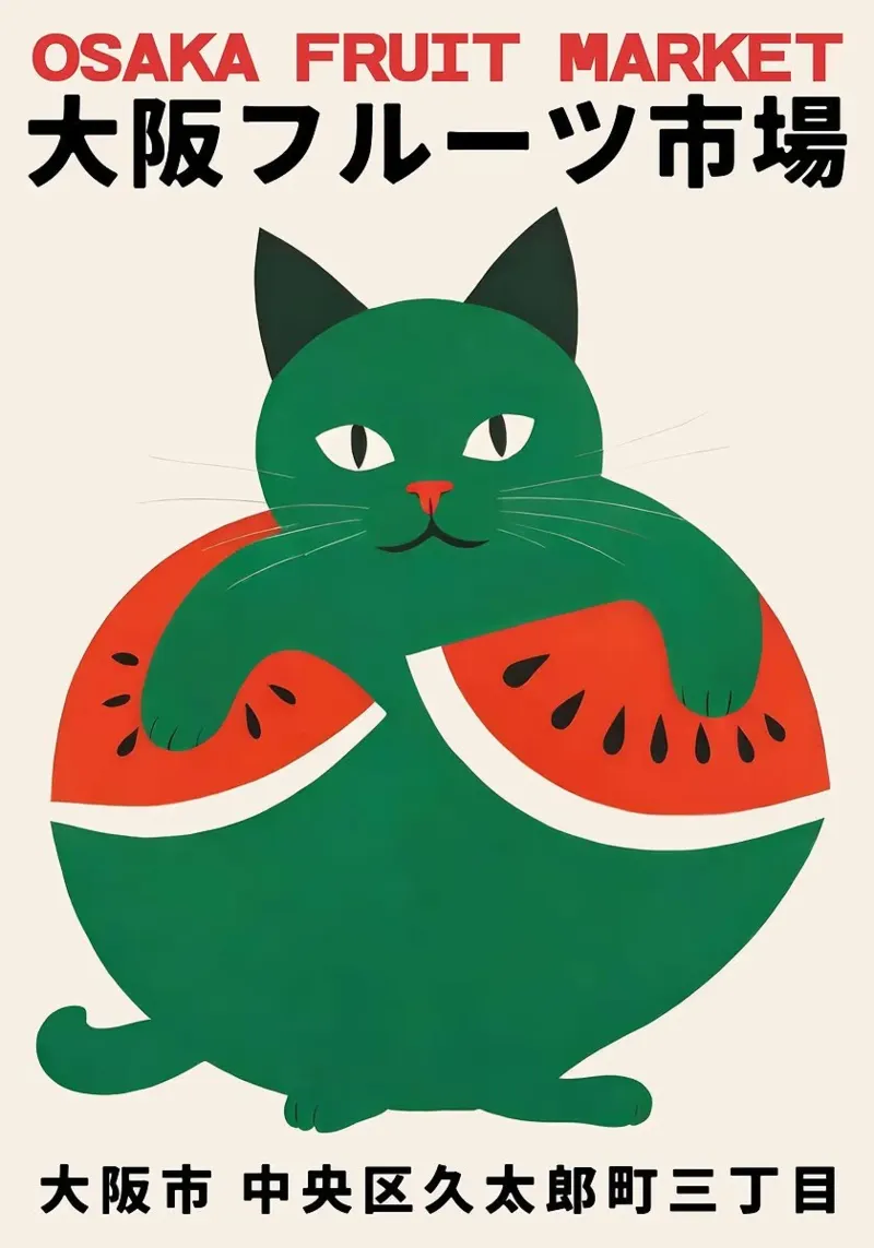 cat watermelon hahnemühle by John C Labut