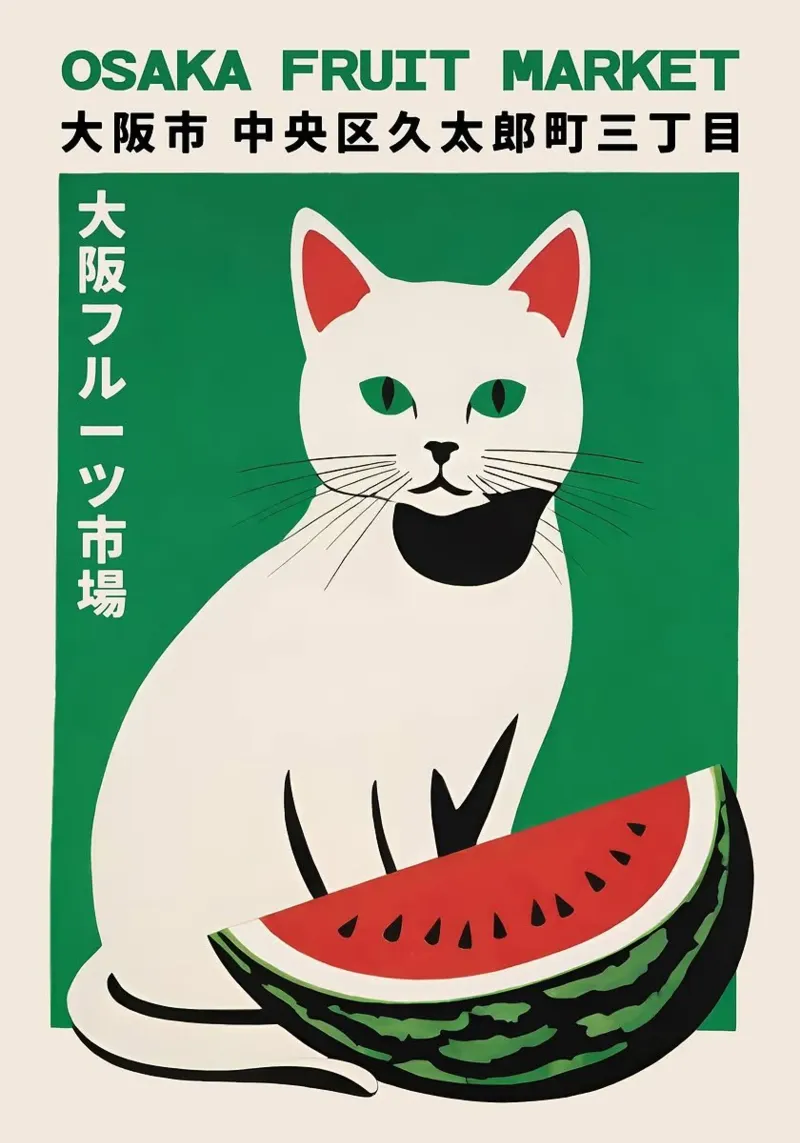 cat watermelon canvas by John C Labut