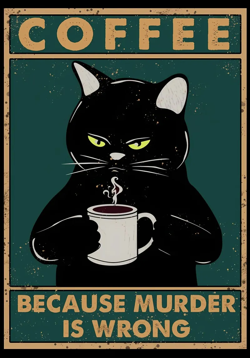 Katze Kaffeebecher Dampfaugen Text schwarze Katze Schnurrhaare Hahnemühle von Ashish Kashyap