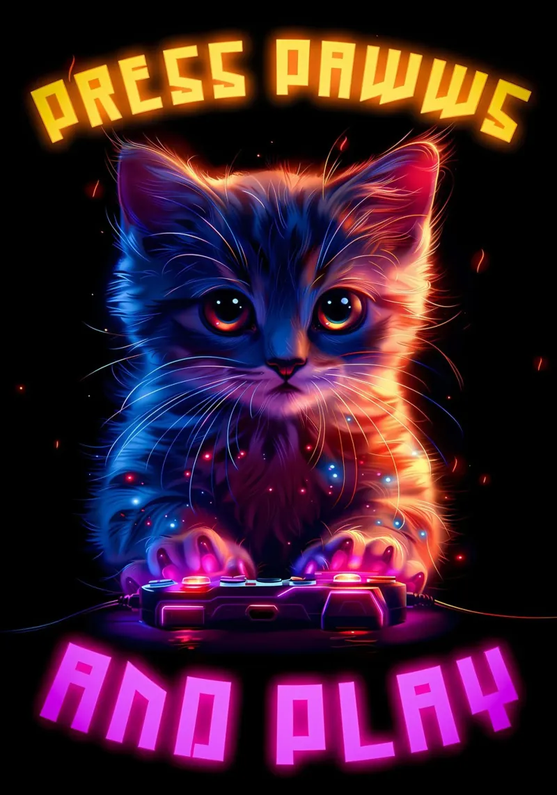 cat kitten game controller video game neon lights glow effec canvas by William D Ogden