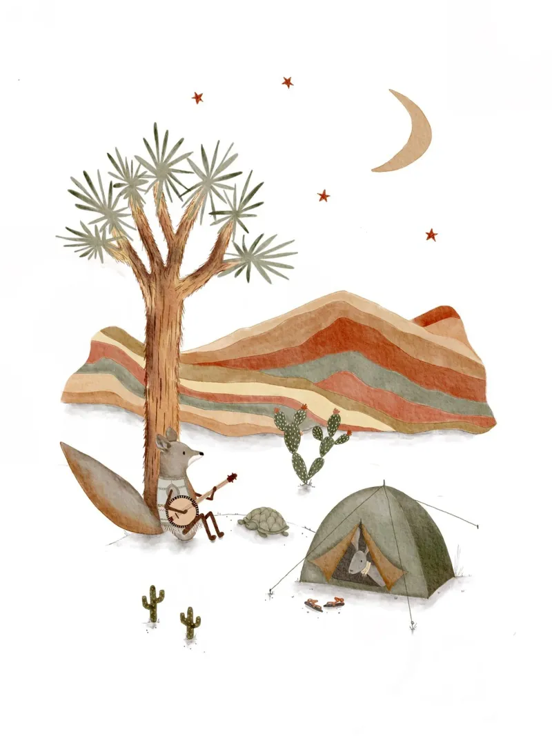 Serenata al chiaro di luna nel deserto, decorazione per camera in stile bohémien carta hahnemühle da Urchin Bay Art