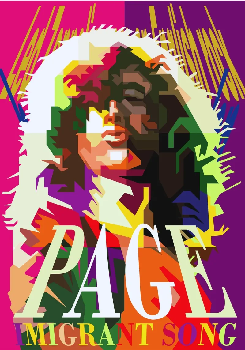 Jimmy Page chitarrista dei Led Zeppelin WPAP Trending Now poster con telaio in legno da Artkreator