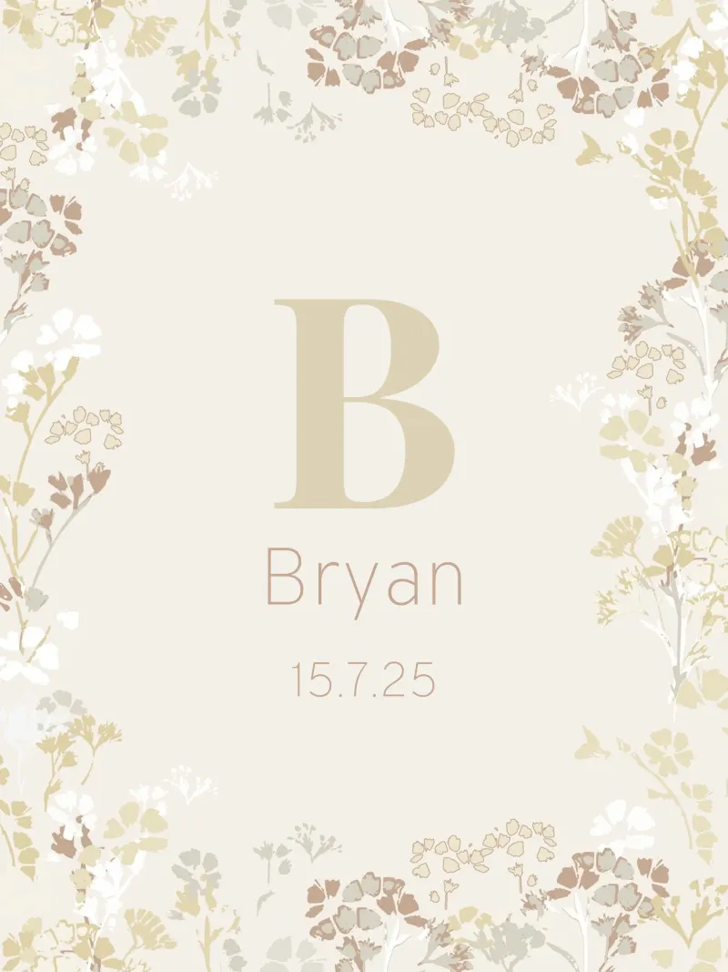 Neutral gender birth poster with flowers poster with plastic frame by Art by Susana Miranda ilustración