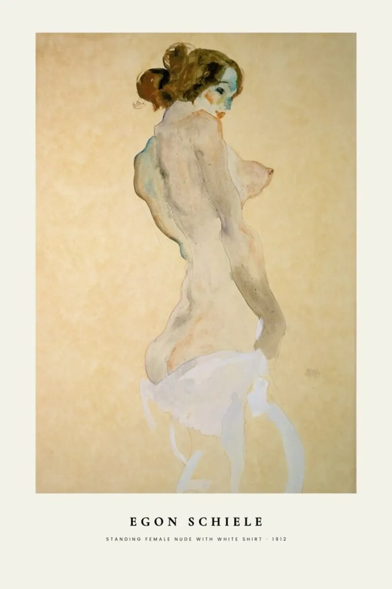Schiele - Standing Female Nude with White Shirt acrylic glass by ARTOTHEK