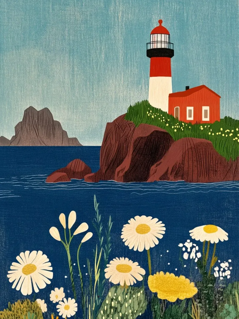 Faro e fiori pellicola backlit da Curious Canvas