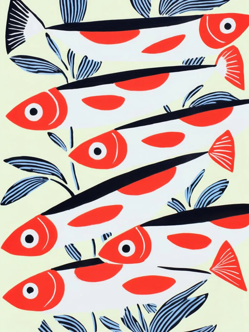 Red fish pattern | Scandinavian design canvas by Autofocus