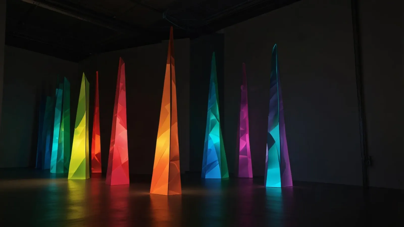 illuminated sculptures in an art gallery canvas with Floater frame by DesignDoodle