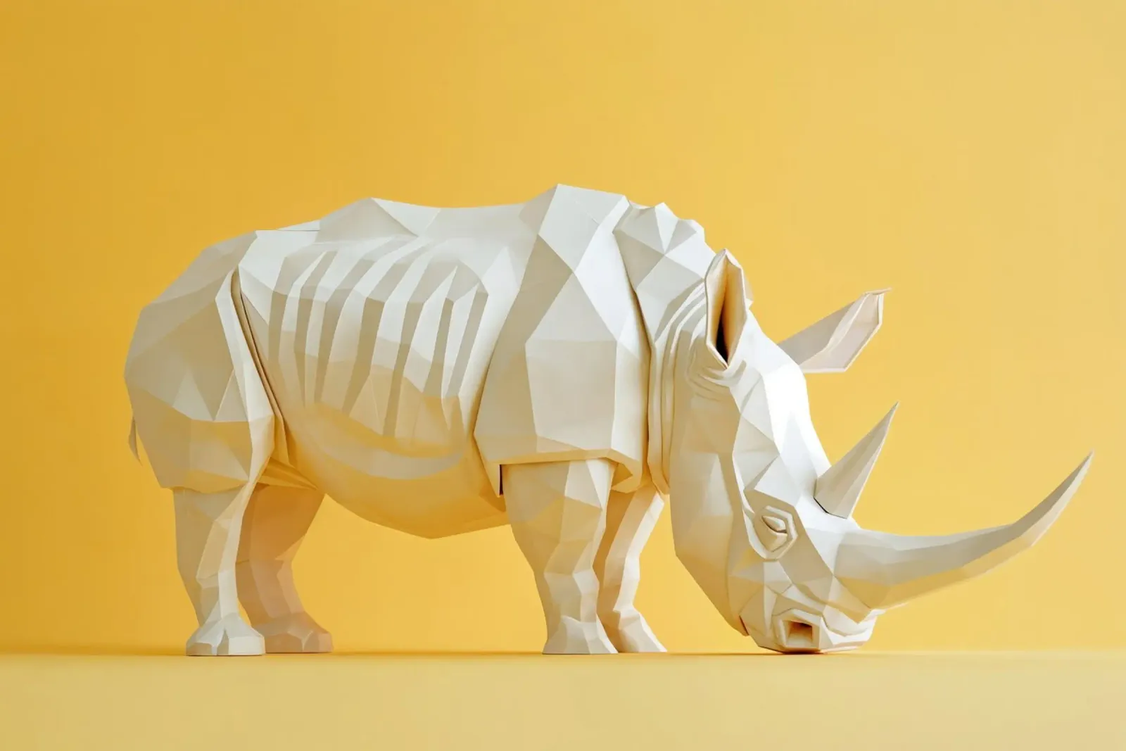 Paper Rhino on Yellow alu-dibond by Lisa Artifexia