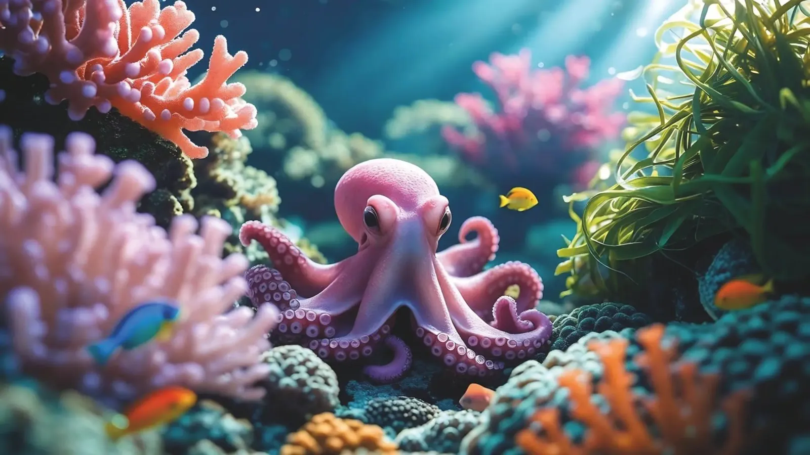 🪸🐙 Polpo | Incontro morbido e rosa (1) poster con telaio in alluminio da Trinkets NL Design Studio