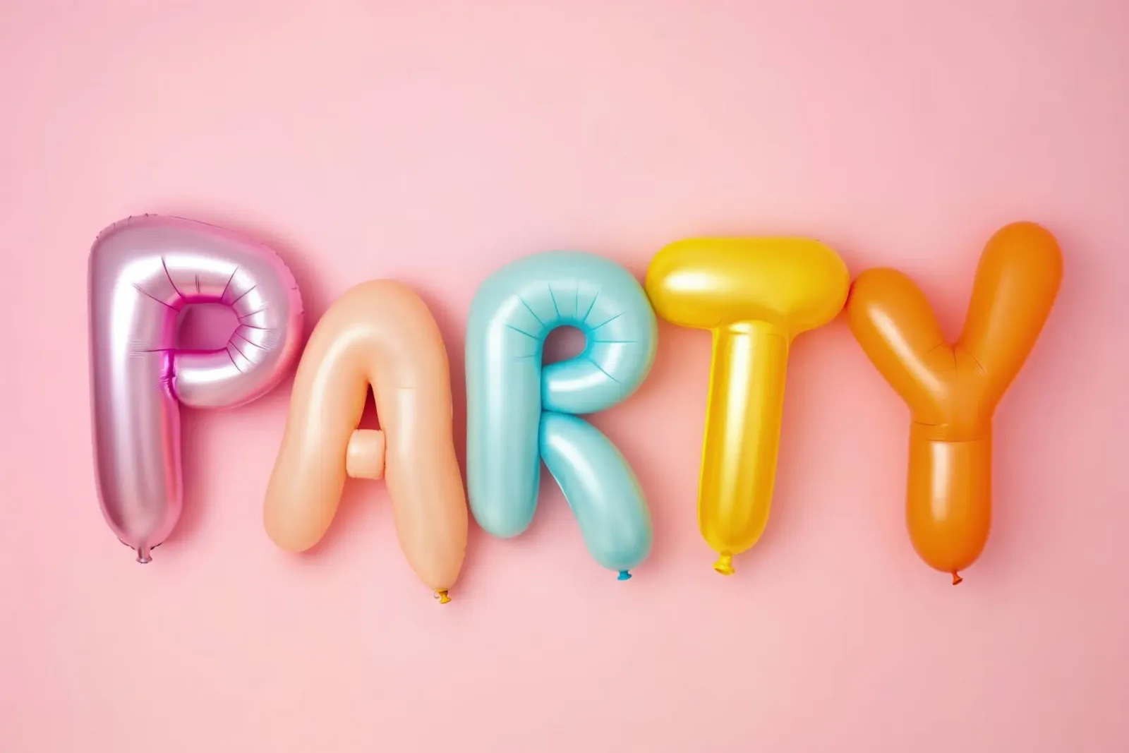 Palloncini Party Letter su rosa poster con telaio in legno da Lisa Artifexia