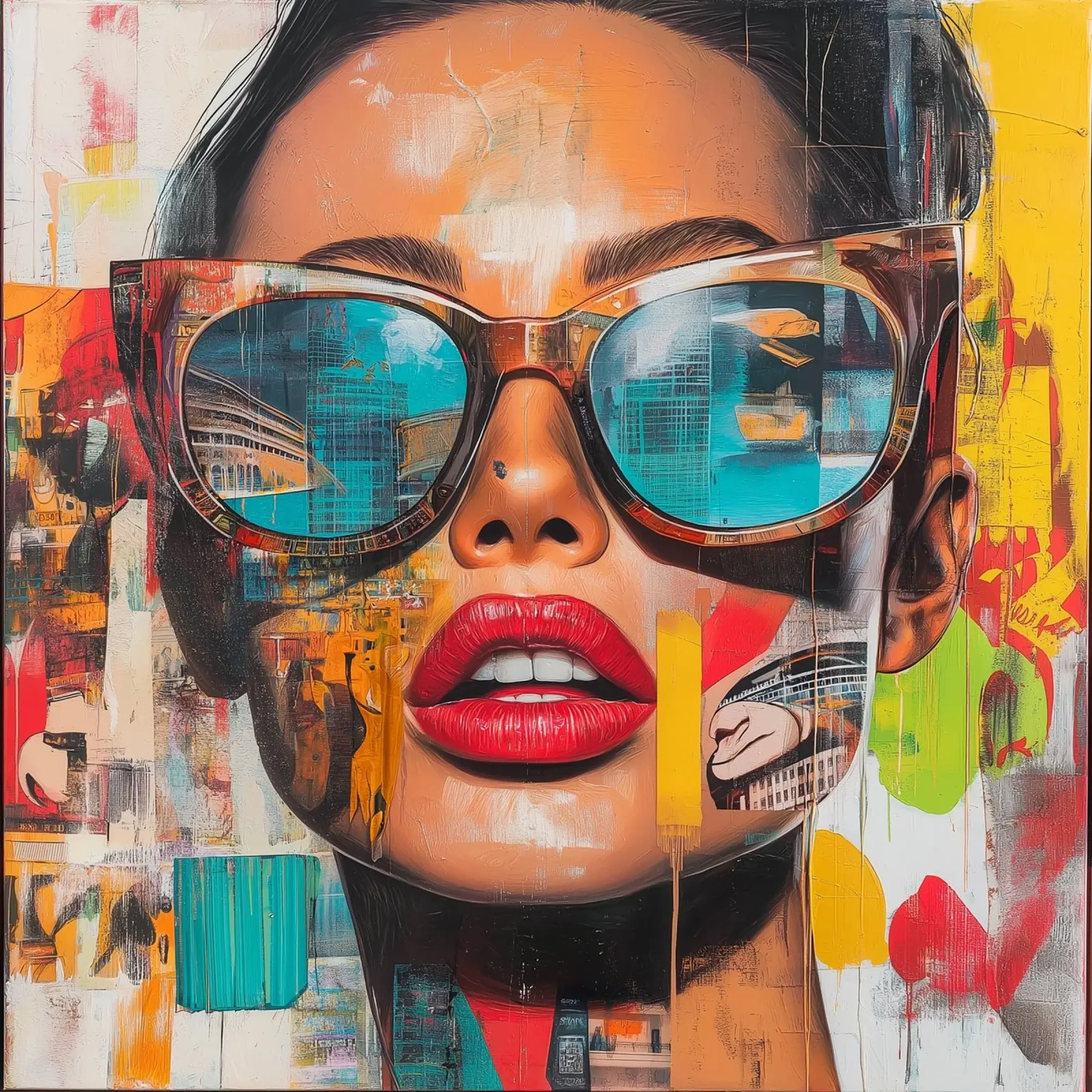 Pop art girl in the city poster con telaio in alluminio da Motivate-Today