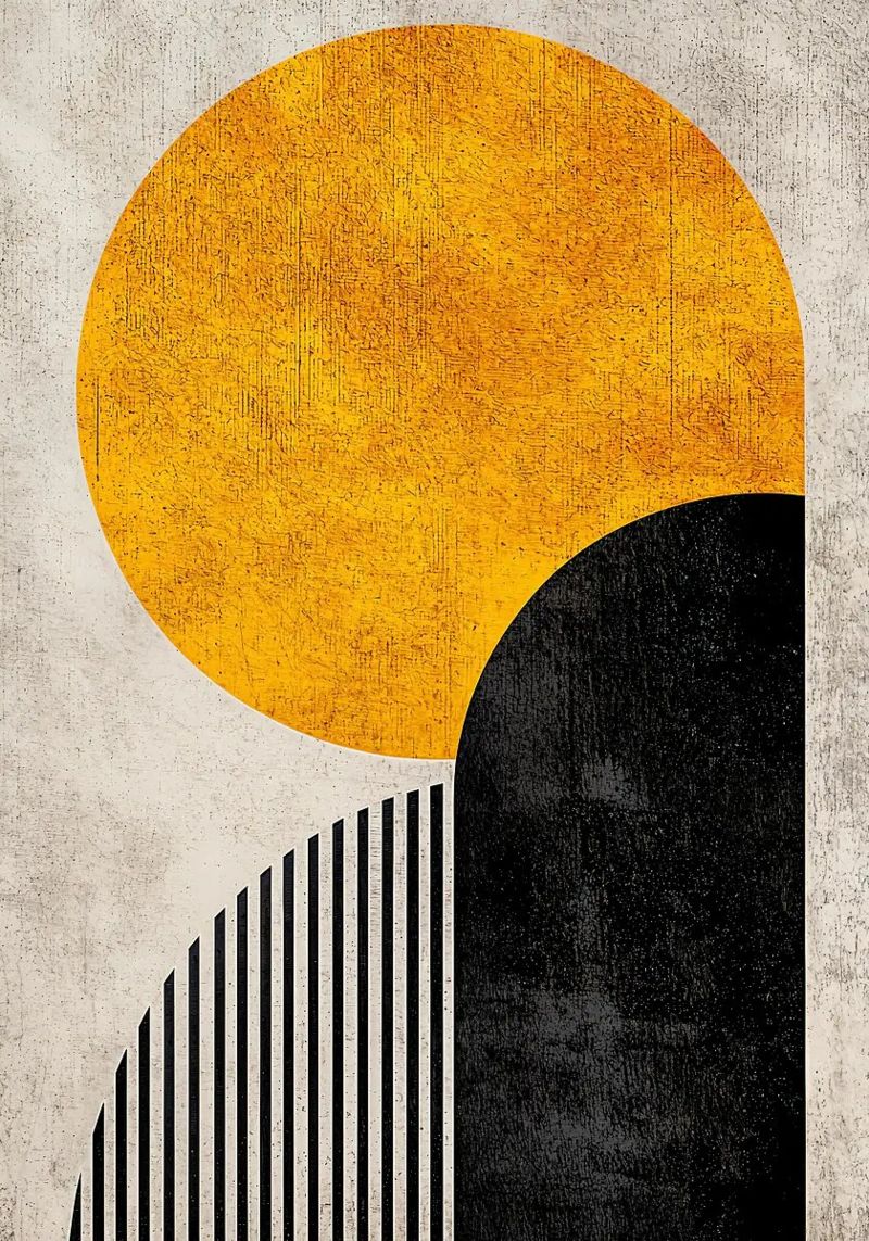 cercle jaune demi-cercle lignes verticales arc noir texture g poster de Hien T Huynh
