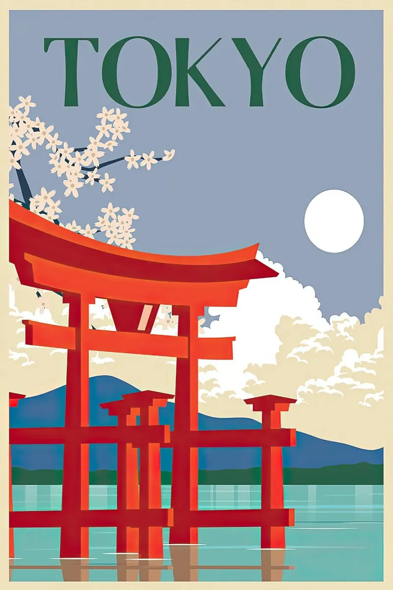 Viaggi - Tokyo Giappone poster con telaio in legno da busaw