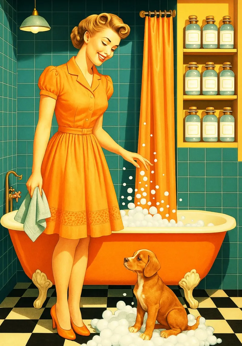 Donna con cucciolo in bagno pellicola backlit da BlogSawoo